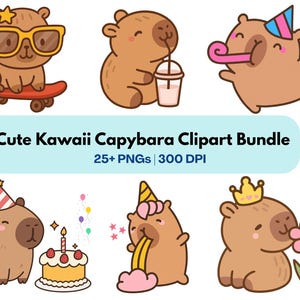 Cute Capybara PNG Bundle | Kawaii Animal Clipart Set | Funny Capybara Cartoon Stickers | Cricut Sublimation Files | Digital Download