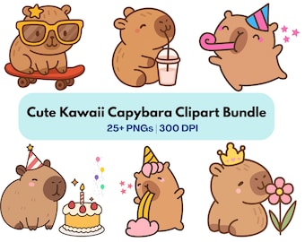 かわいいカピバラのPNGバンドル | かわいい動物のクリップアートセット | 面白いカピバラの漫画ステッカー | Cricut昇華ファイル | デジタルダウンロード