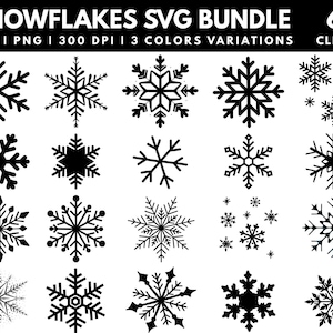 スノーフレークSVGバンドル、冬のスノーフレークPNG、CricutとSilhouette用のクリスマススノーフレークカットファイル、Glowforgeレーザーファイル
