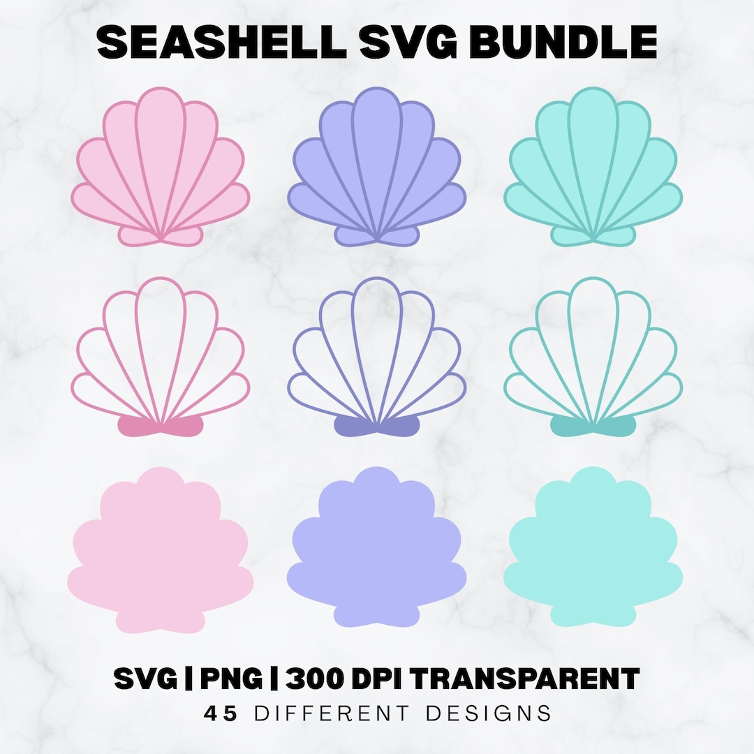 Seashell SVG Bundle, Seashell Outline, Solid Seashell, Cute Pastel ...