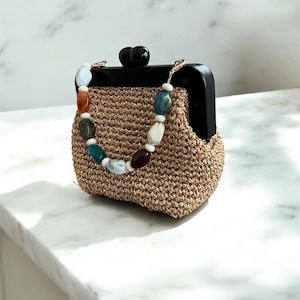 Beaded Handle Clutch – Woven Kisslock Bag – Handmade Party Purse