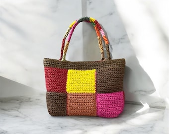 Bolso de crochet patchwork – Bolso bohemio colorido – Bolso hecho a mano