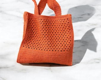 Orange Raffia Tote – Handmade Crochet Bag – Colorful Summer Purse