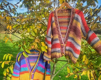 Beginner Super Chunky Cardigan knitting pattern , knit flat on straight needles and seamed