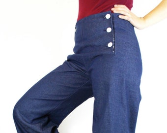 Authentic Sailor Pants, denim, High waist, stretch. Ready to ship!