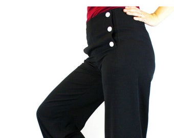 Authentic Sailor Pants Black Viscose Polyesther High Waist 