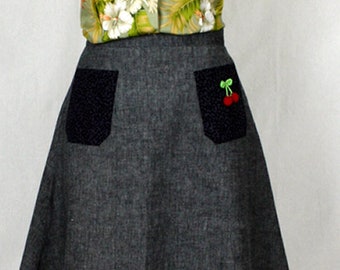 Grey melange A-line skirt with leopard pockets