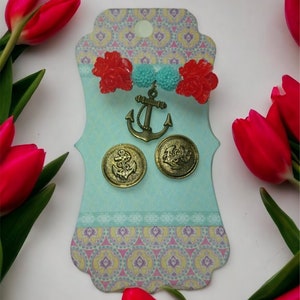 Brooch and matching earrings. Ship ohoy! Sailor set. Anchor.