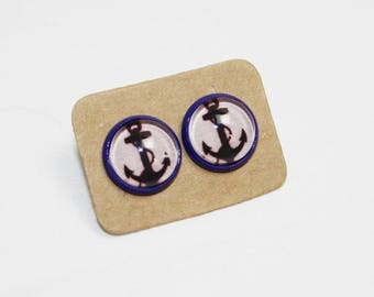 Ahoy sailor stud earring in blue enamel. *ready to ship*