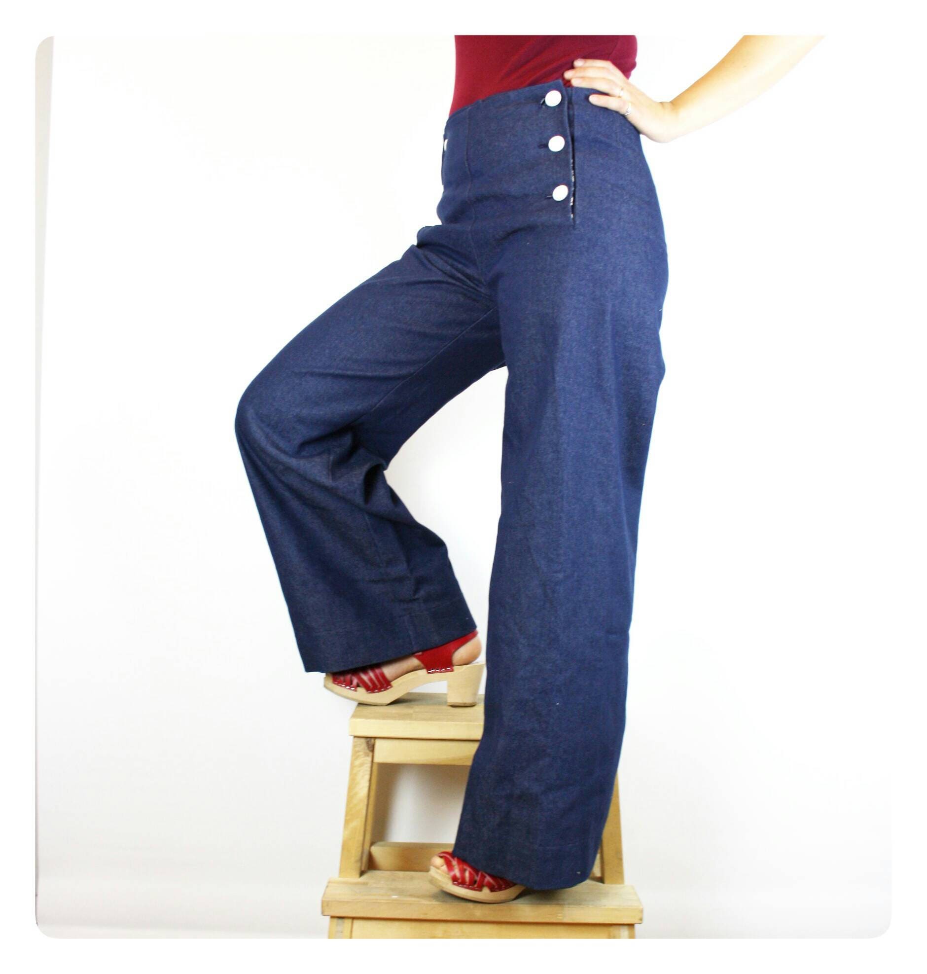 Authentic Sailor Pants denim High waist stretch. Ready to Etsy