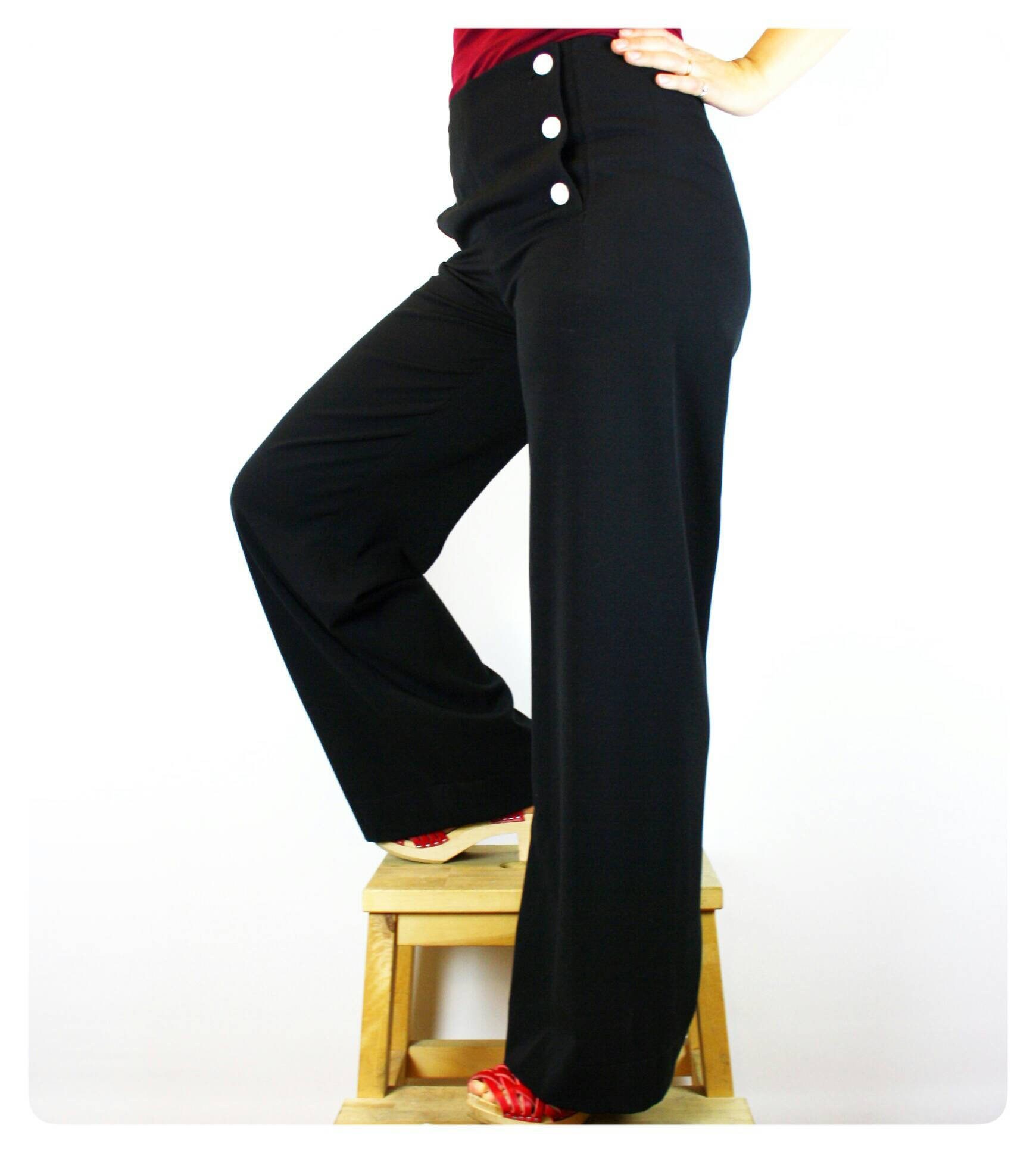 Authentic Sailor Pants Black Viscose Polyesther High Waist 