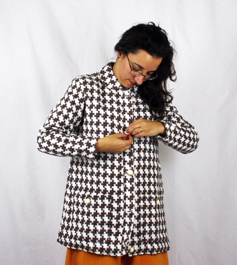 SALE Checked Wool Fabric, Jacket, 50s Style, Gold Lining