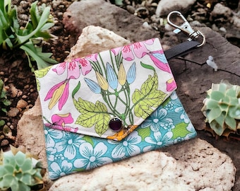 Purse, coin purse, pad purse, notions and trim purse, small item purse. Summer flowers, ready to ship!