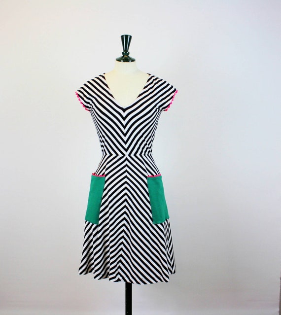 black and white striped jersey dress
