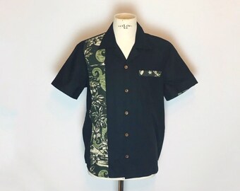 Da Vinci Charlie Sheen Silk Dragon Print Mother of Pearl Button