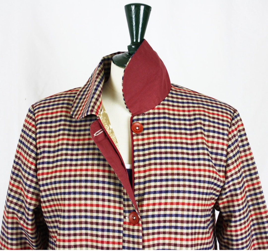 SALE Checked Wool Fabric, Jacket, 50s Style, Gold Lining