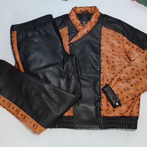 MCM Double breasted leather suit Mcm style luxury fashion Leather jacket Street syle Leather suit mcm bomber jacket Customized biker jacket
