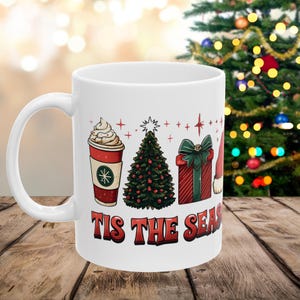 Caneca de cerâmica &quot;Tis the Season&quot;, xícara de café de Natal, utensílios para bebidas natalinas, presentes de Papai Noel, canecas &quot;Tis the Season&quot;