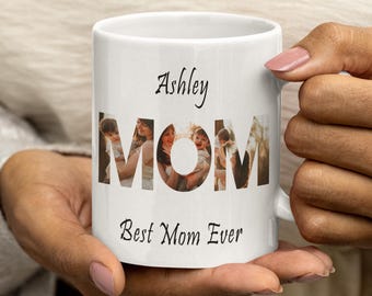 Custom Mom Photo Collage Mug with Name, Best Mom Ever Personalized Coffee Cup