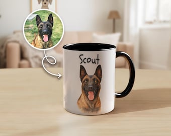 Custom Pet Portrait Mug from Photo with Name, Personalized Dog or Cat Coffee Cup