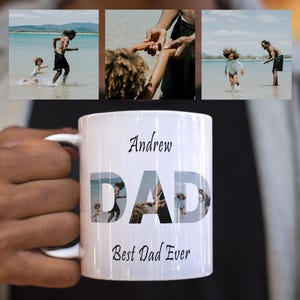Custom Dad Photo Collage Mug with Name, Best Dad Ever Personalized Coffee Cup