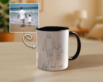 Custom Dad Photo Mug with Names: Line Art Portrait, Personalized Coffee Cup
