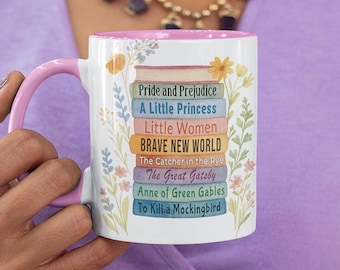 Taza con diseño de estantería personalizada: Regalo personalizado para amantes de los libros