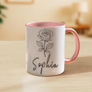 Custom Coffee Birth Flower Mug with Name, Personalized Floral Coffee Cup for Her, Birthday Gift for Women, Flower Name Mug, Gift for Mom
