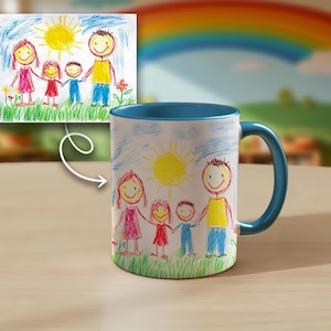 Personalized Kids Drawing Mug, Custom Child Artwork Mug Gift, Picture Mug Custom, Unique Kids Art Cup, Photo + Name Customized Mug