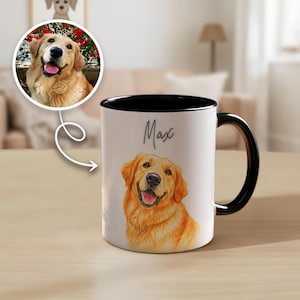 Custom Pet Portrait Mug from Photo, Hand Drawn Dog Mug with Name, Personalized Dog Mom Cat Dad Coffee Cup, Unique Pet Lover Gift