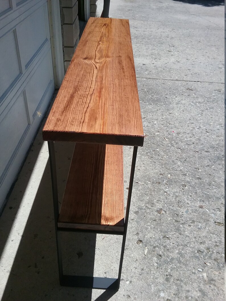 media center console table sofa table with raw steel legs wood and metal tv stand