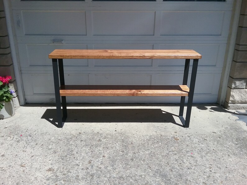 media center console table sofa table with raw steel legs wood and metal tv stand