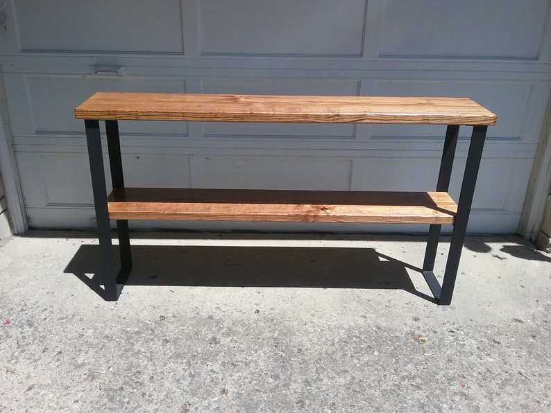 media center console table sofa table with raw steel legs wood and metal tv stand