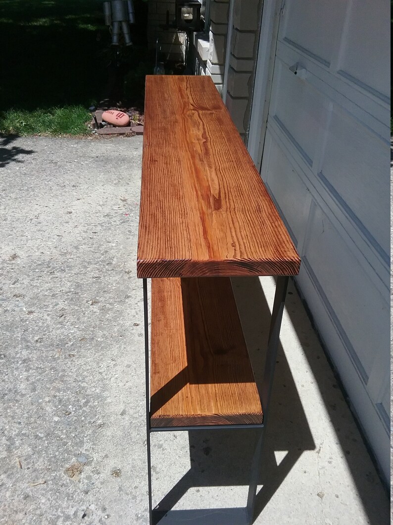 media center console table sofa table with raw steel legs wood and metal tv stand