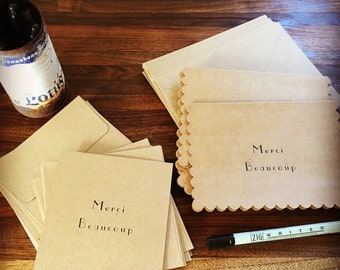 6 cartes de correspondance pliées de remerciement typographiques