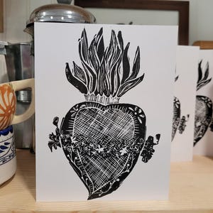Carte de correspondance pliée coeur enflammé