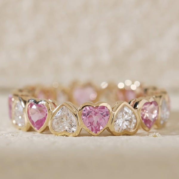1.50ct Heart Shape Pink & White Lab Diamond Eternity Band