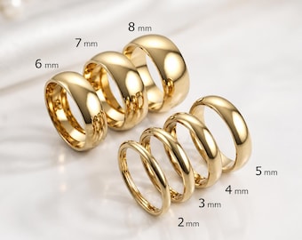 14k Solid Yellow Gold Domed Wedding Band | 2mm - 8mm Gold Ring | Classic Dome Comfort Fit Wedding Band | Men and Women's Engraved Ring