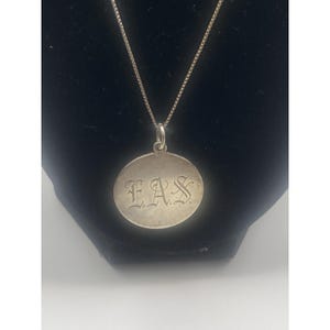 Sterling Silver Engraved Monogram E.A.S. Signet Pendant  Necklace W/Maker's Mark