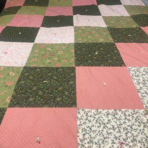 Pink and Green Square Queen-Size Quilt-60x79 in