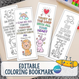 Bible Verse Coloring Bookmarks Set, Printable Bible Verse Bookmark, Editable Sunday School Prayer Bookmark for Students, Kids Bible Study