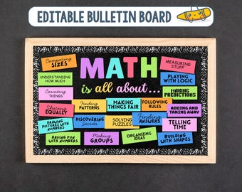Math Bulletin Board Kit Editable, High School Math Bulletin Board Ideas, Math is All About Bulletin Board for Math Classroom Decor Math Door