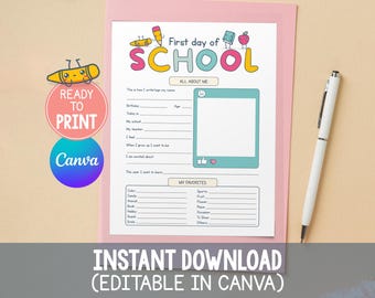 All About Me Editable, All About Me Printable First day of School All About Me Worksheet, Back to School Kids Interview, My Favorite Things