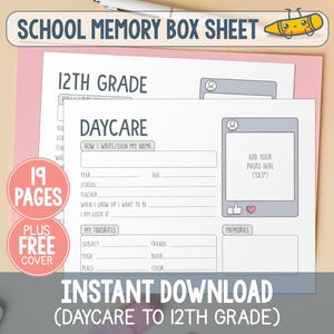 School Memory Box File Folder Cover, Printable School Memory Sheets, DIY Milestone School Keepsake Box File, Back To School Kids Interview