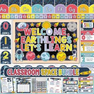 Space Classroom Décor Bundle, Cute Outer Space Class Decor Bundle, Back to School Classroom Management Set up