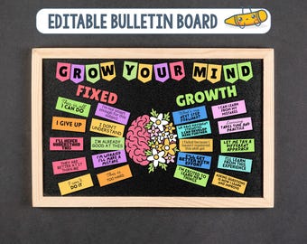 Growth Mindset Bulletin Board Kit, Change Your Mindset Bulletin Board Ideas, Editable Grow Your Mind High School Classroom Wall Décor