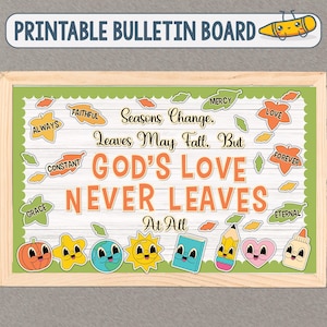 Religious Fall Bulletin Board Ideas Printable, God Love Christian Bulletin Board Set, Autumn Christian Classroom Decor, Sunday School Board