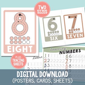 Learning Numbers Activity, Printable Number Posters With Arrows, Number Flashcards, Math Classroom Décor, Preschool Number Tracing Sheets