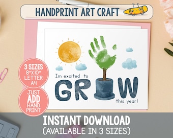Back to School Handprint Craft, Printable First Day of School Handprint Art, Preschool Art Idea, Grow This Year First Day Handprint Activity