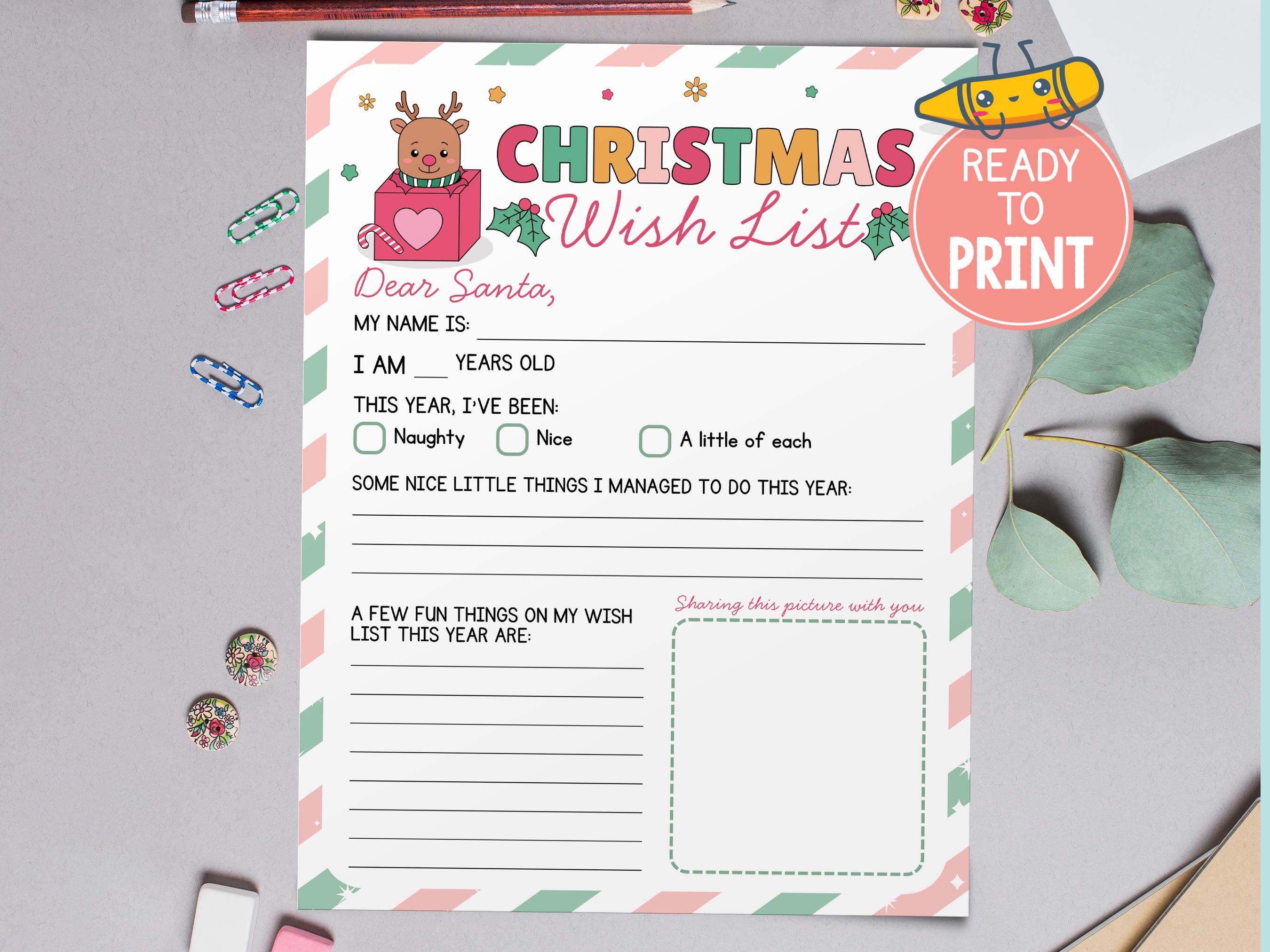 Editable Christmas Wish List, Printable Santa Wish List for Kids Xmas ...
